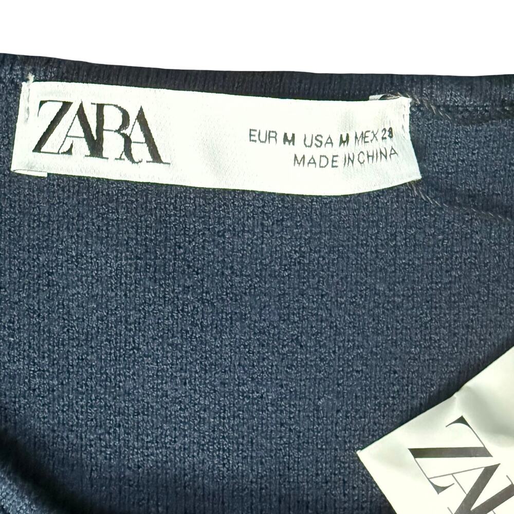 Zara Navy Blue Asymmetrical Silver Button Up Vest Tank Top Crop Size M NEW Tags - Picture 3 of 12
